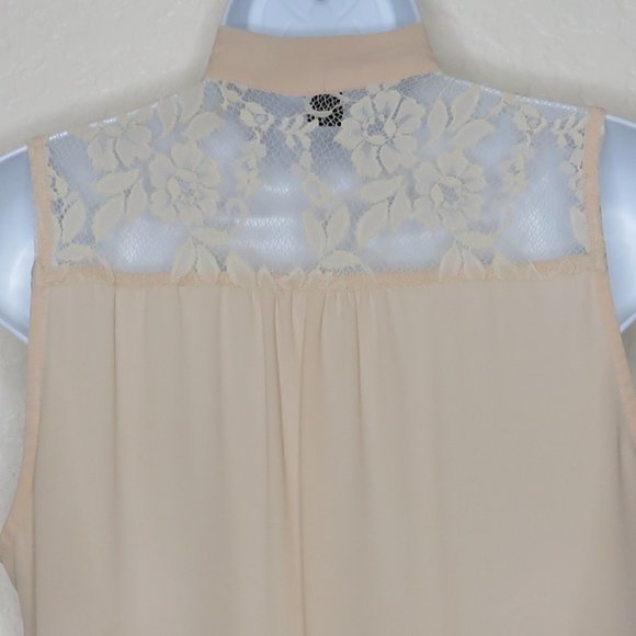 Forever 21* Women's Sleeveless Tie Bow Neck Curved Hem Lace Blouse~ Size‎ Small - Picture 12 of 13